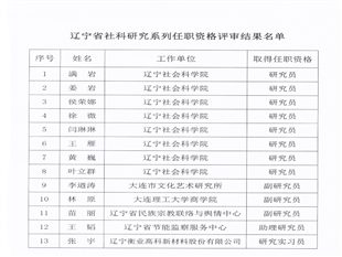 2022年辽宁省社科研究系列专业技术资格评审结果公示